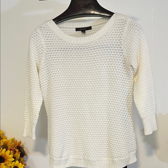 Fever White Textured Knit Sweater Women’s Medium Long Sleeve Pullover Top - Picture 2 of 5